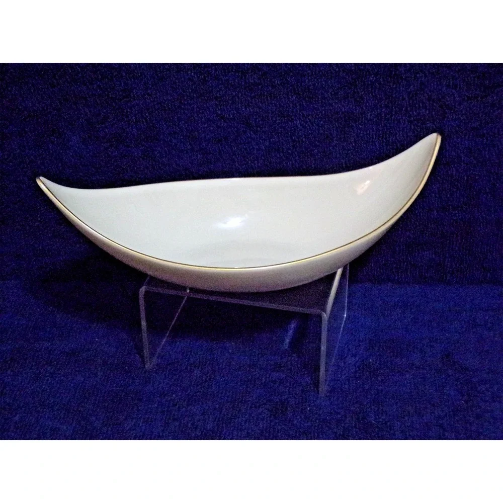 Lenox Ivory 24K Gold Trim Porcelain Oblong Boat Shaped Bowl Dish Made in the USA